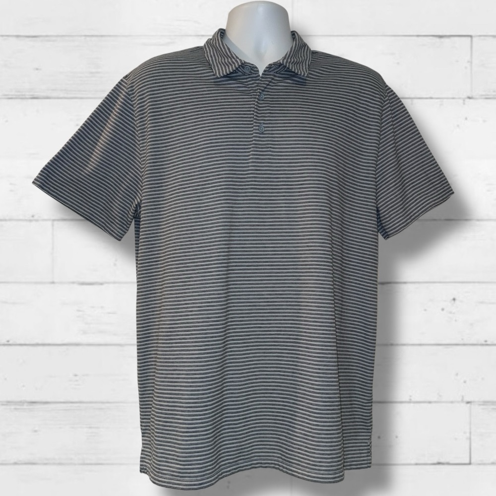 Vince Striped Polo Shirt Men’s XL Blue Gray Short Sleeve Casual